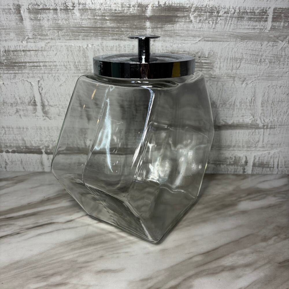 Vintage Hexagon Glass Candy Jar with Chrome Lid
